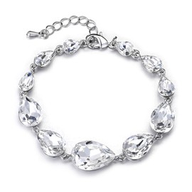 BriLove Wedding Bridal Crystal Bracelet for Women Multi Teardrop Clear Silver-Tone