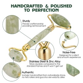 Gua Sha Stone & Jade Roller Gift Set, Anti-aging Natural Facial Roller Jade Gua Sha Set, Beauty Face Roller For Rejuvenate Skin & Remove Wrinkles (Light green set)