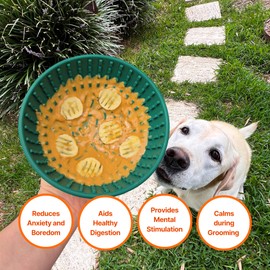 Wobble Lick Bowl for Dogs, Slow Feeder Bowl for Anxiety Reduction, 2 in 1 Design, Boredom Buster, Easy to Spread with Peanut Butter, Yoghurt, or Treats, Suitable for Medium to Large Dogs (Green)