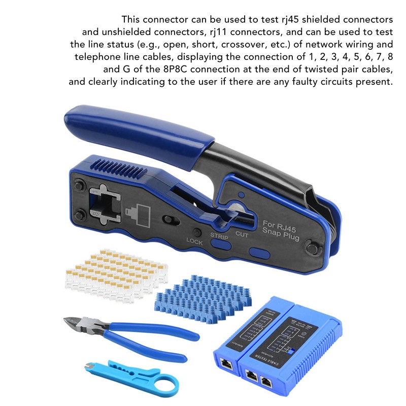 RJ45 Crimp Tool Pass Through Crimper with RJ45 Cat6 Crystal