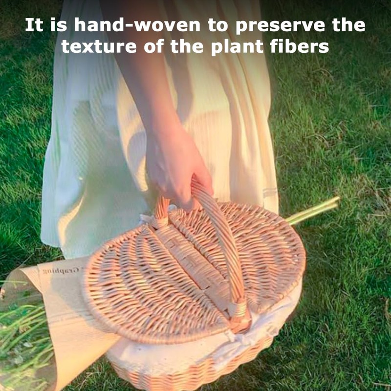 Picnic Basket, Outdoor Carrier, Removable Liner, Rustic Woven Wicker Basket