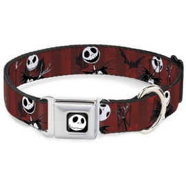Buckle-Down Collar de Perro con Hebilla para cinturón de Seguridad Nightmare Before Christmas Jack Poses Bats Red Stripe 11 a 17 Pulgadas, 1.0 Pulgadas de Ancho