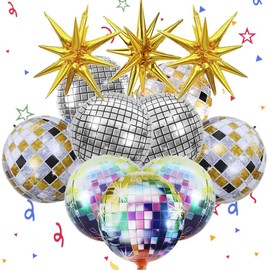 12pcs Disco Ball Balloons 22 Inches Disco Balloons 4d Colorful Disco Balls Decor for Birthdays Bachelor Parties Shiny and Unique Used 70s 80s 90s Disco Ball Party Decorations (22inch)
