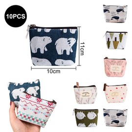 Niaciswe Bag with Zip Pattern Pack of 10 Mini Purse Canvas Key Bag Canvas Small Coin Bag Multifunctional Cosmetic Bag with Zip for Coins Lipstick, multi-coloured