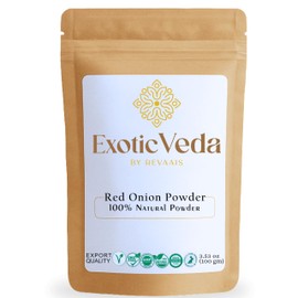 Exotic Veda Red Onion Powder 100g (3.53oz) | 100% Pure & Natural | Non-GMO, Gluten-Free, Vegan | No Preservatives | Perfect for Cooking, Seasoning, Soups, Curries, Sauces, Dips & Spice Blends