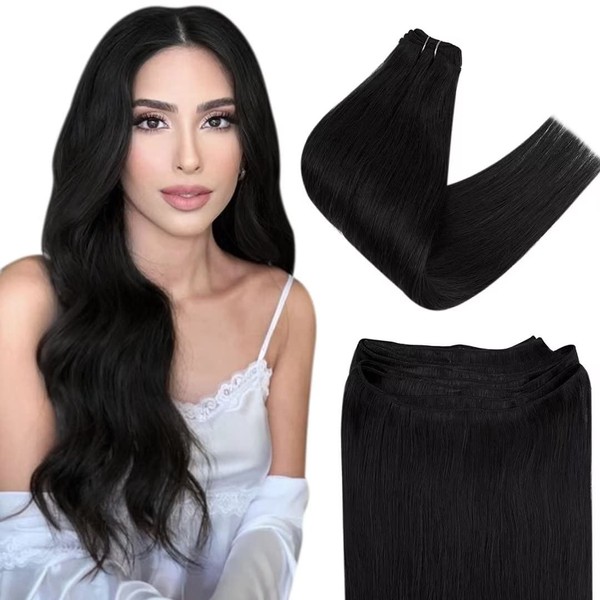 Easyouth Brazilian Real Hair Weft Extensions, 20 Inches, Jet Black, 100 g, Sew-in Weft Braids, Real Hair