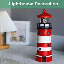 WDLFCGC Solar Powered Lighthouse Decor,Solar Lighthouse with Rotating Beacon, 360 Degree Rotating Lighthouse Decoration, Best Lighthouse Gifts for Children(Round Red)