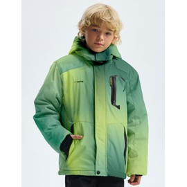 GEMYSE Boy's Waterproof Ski Snow Jacket Hooded Fleece Windproof Winter Jacket(Ombre Green,10/12)