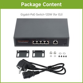 Waveshare 120W Gigabit Ethernet PoE Switch, 4X PoE+ Ports, Up to 30W Per Port, 802.3af/at Compliant, Plug & Play, Fanless Design, High-Speed 10/100/1000M Auto-Negotiation Ethernet Port, Network Switch