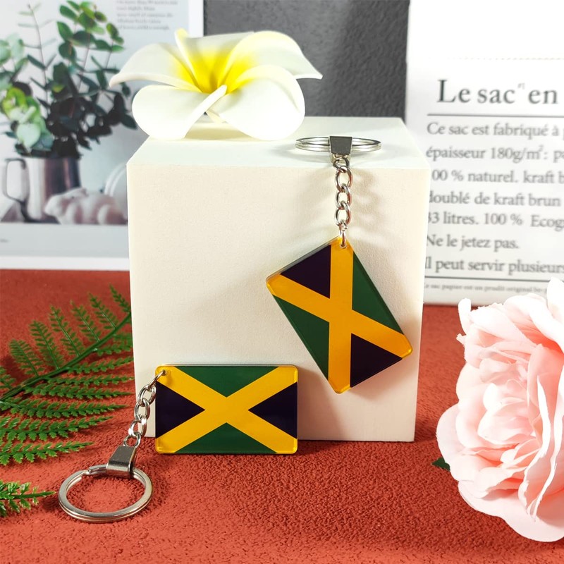 QQSD Jamaica Flag Keychain Jamaican Key Ring, 2 Pack