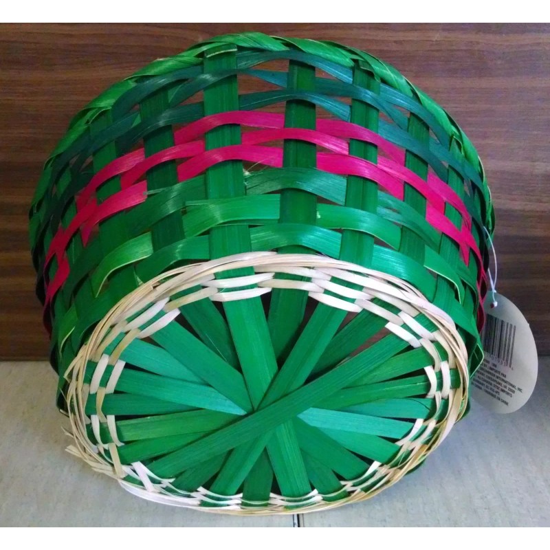 Christmas House Round Bamboo Basket Storage Fruit Flowers Gifts 8.5"