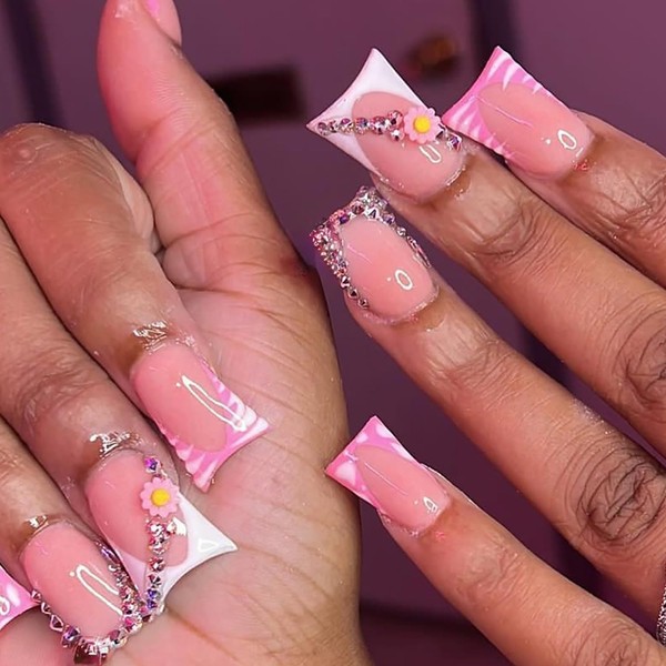 24 Pcs Spring Press on Nails Medium Length RIICFDD Duck