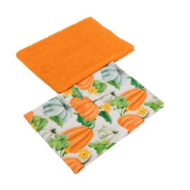 Maisonette Pumpkin-Design Kitchen Towels (40 x 60 cm, Pack of 2) - 100% Cotton Dish Cloths & Tea Towels - Digitally Printed & Colourful Towels