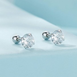 BISAER Cubic Zirconia Earrings Studs 18K Gold Plated Flat Back Sterling Silver Earrings Hypoallergenic CZ Earrings for Women Gifts for Her (M)