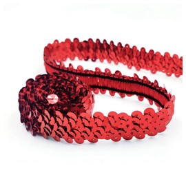 SHTGOI 10 Yards Sequin Ribbons Elastic Glitter Sequin Trim 2 cm Wide Sequin Ribbon Trim 2 Rows Sequin Border Fabric Ribbon for DIY Sewing Clothing Craft Decoration Red