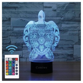 Comiwe Turtle (D) 3D Illusion Night Light Lamp Toy, Decoration LED Bedside Lamp, 16 Colours Changing with Remote Control, Christmas Birthday Gift for Girls, Boys, Children, Friends