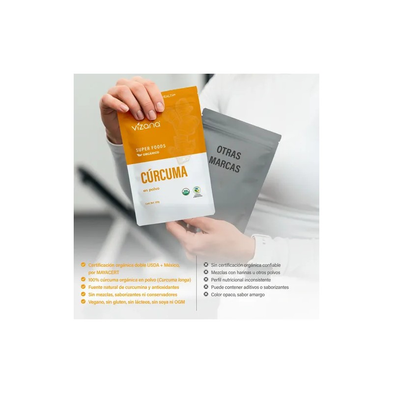 Cúrcuma Orgánica En Polvo 200g(2bolsas 100g)vizananutrition