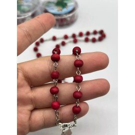 essence 3 Pieces Essence of Rose St. Jude Baptism Party Favors Scented Red Rosaries 19''