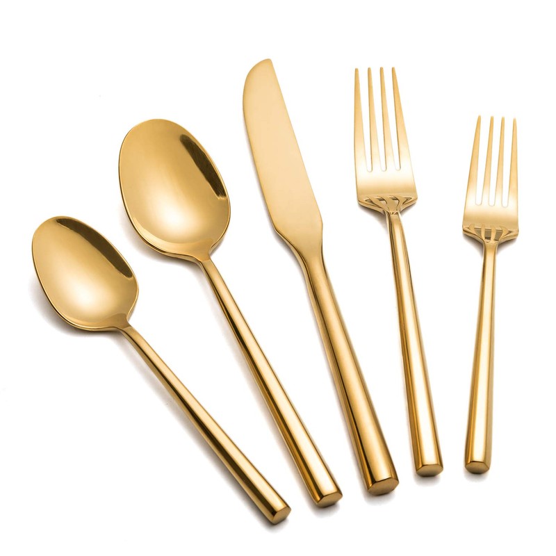 Kelenfer Silverware Set Flatware Set Shiny Gold Cutlery Set with