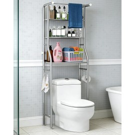 Estante para Baño sobre Inodoro, 3 Niveles Estante Organizador sobre el Inodoro con Ganchos y Portarrollos,Estantería para Baño de Inoxidable, Estante