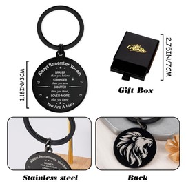 Lion Keychain for Men Teen Boy - Christian Inspirational Gifts with Motivational Quote, Keyring for Birthday Christmas (black)