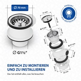 VIOKS Strainer Basket Valve 70 mm with 1 Inch Drain Fitting Sink with Overflow Connection - Strainer Basket Valve Kitchen Sink, Sink Drain Fitting Kitchen