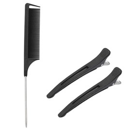HY DOT Hair Comb - Rat Tail Comb Fine Tooth Pin Tail Comb Sectioning Hairdressing Styling Cutting Parting Tails Comb With Metail Tail & 2 large Sectioning Hair Clips for Women Men Girls By HY DOT