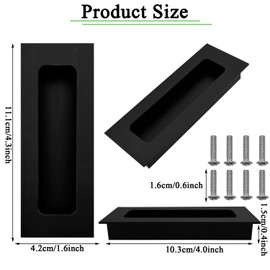 Jaczora 4 PCS Recessed Sliding Door Handles,Black Cabinet Pulls,Finger Pull for Kitchen Cupboard Cabinet Drawer Wardrobe Dresser Barn Door Closet, Rust-Resistant(111mm Length)