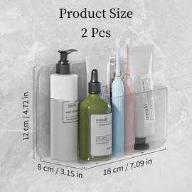 GENHH Pack of 2 Shower Shelves, No Drilling, Transparent Bathroom Organiser, Shower Shelf, Wall Mounted for Shower, Shampoo Holder, Shower Basket, No Drilling, Transparent Small Basket, Shower Shelf