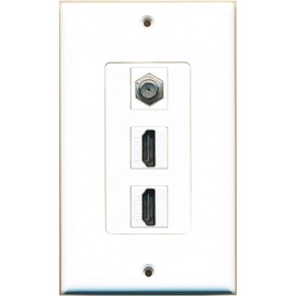 RiteAV - 2 HDMI and 1 Coax Cable TV F Type Port Wall Plate White Decorative