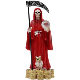 Mini Santa Muerte Base De Monedas Con Bola De Cristal Manto Rojo 5" Coin Base Holy Death Grim Reaper Skull Skeleton Red Robe