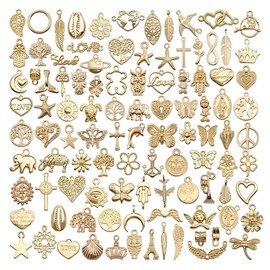 GXGM Pack of 100 Charms Pendants, for Jewellery Crafts, Mixed Pendant Chain and Vintage Aesthetic, Bracelet, Earrings, Necklace, Metal, No Gemstone