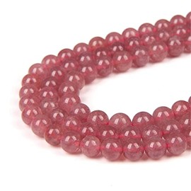 Natural Stone 8mm Strawberry Quartz Smooth Round Loose Beads Energy Gemstone DIY for Jewelry Making Bracelet Necklace 1 Strand 15"