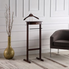 Proman Products Kingston III Valet Stand with Drawer, Contour Hanger, Trouser Bar, Tie & Belt Hooks and Shoe Rack - VL16260