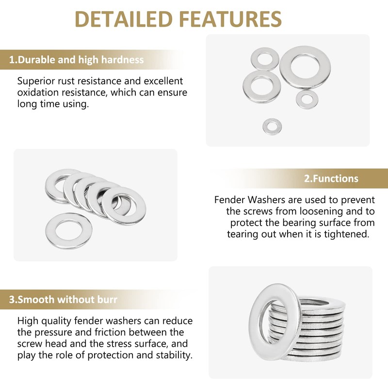 Kindroufly 7 Sizes Stainless Steel Washers Assortment Kit - 800
