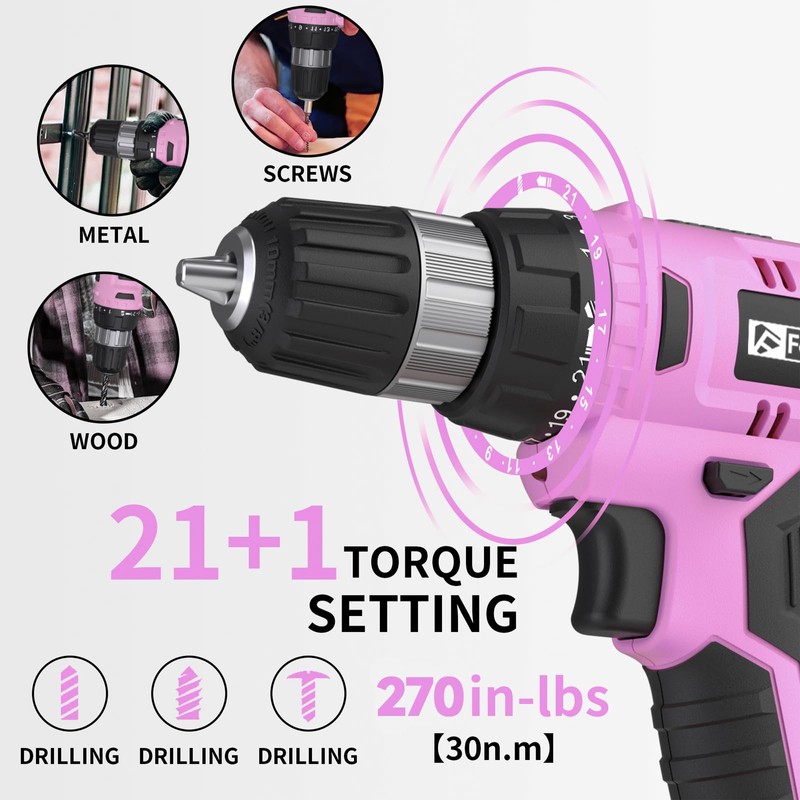 FADAKWALT Cordless Drill Set, 20V Electric Power Drill With Battery