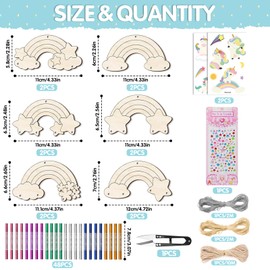 FINEASY Pack of 12 Rainbow Wind Chime Craft Set Children, Rainbow Wooden Wind Chime Children's Birthday Crafts for Painting, Creative Sets Rainbow Decorative Wind Chime Crafts for Girls Boys