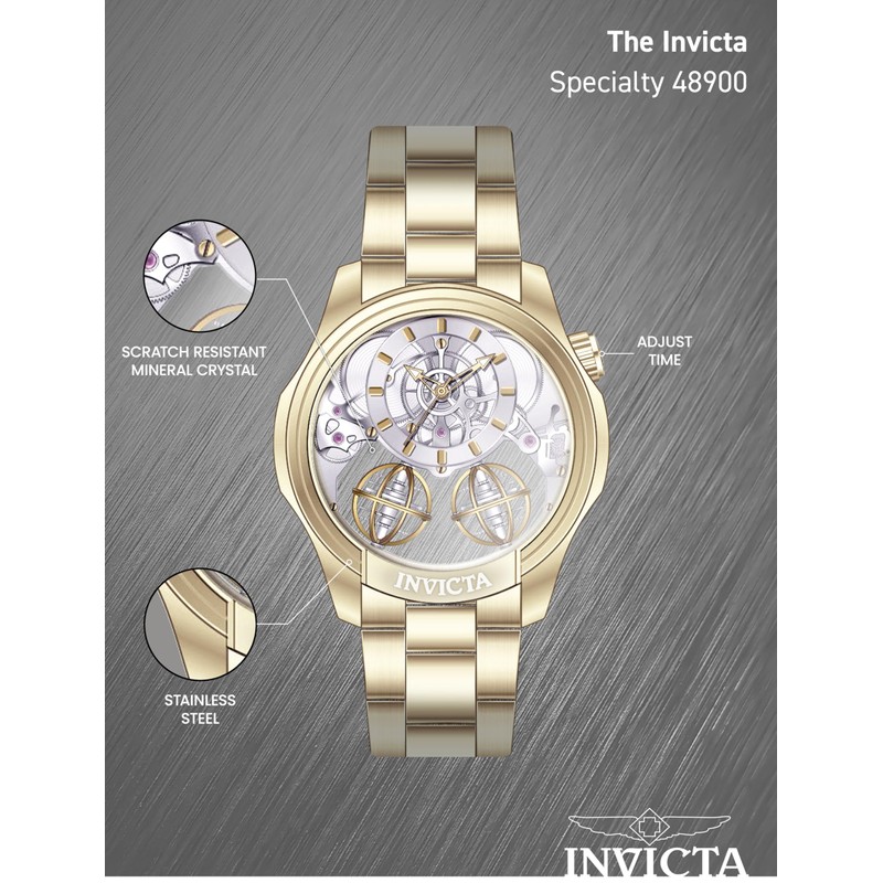 Invicta Specialty Men 46mm Stainless Steel Gold Gold dial PC21AF