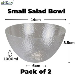 eMKay® Pack of 2 Small 1L Reusable Plastic Serving Bowls – Clear Hard Plastic Salad Bowls with Dimple Effect – Lightweight BPA-Free Snack & Mixing Bowls for Parties BBQs Picnics Indoor Outdoor Use