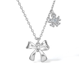 ZHOU LIU FU Women's Necklace, Ribbon, Pendant, 925 Silver, Zirconia, Gift, Accessory, Hypoallergenic, Swaying, Jewelry, Cute, Bowknots, Sparkle, Popular for Birthdays, Mother's Day, Christmas, White