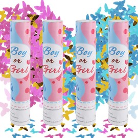 badaren Gender Reveal Confetti Cannon Boy or Girl, Gender Reveal Confetti Cannon, Confetti Cannon for Boys or Girls, 2 Pink and 2 Blue Confetti Cannons for Gender Reveal Party, 28 cm