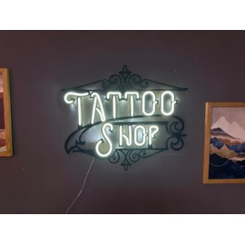 BONPERLA Tattoo Shop Sign, Tattoo Shop Wall Art, Lighting Wall Decor, LED Light Decor, Neon Metal Wall Art, Tattoo Shop Wall Decor (Without Remote Control)