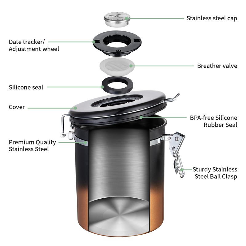 BERTILLE Stainless Steel Coffee Canister,16 oz Kitchen Food Storage Container