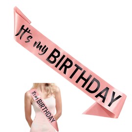 'It's My Birthday' Birthday Sash - Soft Rose Gold Satin Sash with Black Foil for Women and Men - Happy Birthday Sash for Girls, Sweet 16, 18th 21st 25th 30th 40th 50th or Any Other Bday