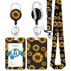WVMNQO ID Card Holder, Detachable Lanyard with Card Holder, Key and Business Card Holder, Retractable Badge Holder Perfect for Office Workers Student Teacher Nurses Doctor Coach - Sunflower