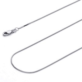14k REAL White Gold Solid 0.9mm Box Link Chain Necklace with Lobster Claw Clasp - 16"