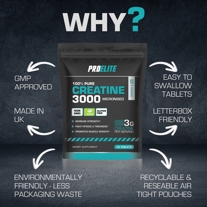 PROELITE Creatine Monohydrate 3000mg - 150 Tablets - Gym Energy