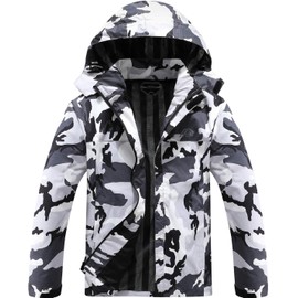 OTU Men's Lightweight Waterproof Hooded Rain Jacket Outdoor Raincoat Shell Jacket for Hiking Travel Black Camo L