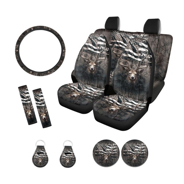 Xoenoiee Deer Flag Tree Camo Print 11 Pcs Car Accessories