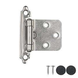JQK 1/2 Inch Overlay Cabinet Door Hinges Satin Nickel, 60 Pack 30 Pairs Flush Face Mount Cupboard Self-Closing Kitchen Cabinet Hinges, CH200-SN-P60